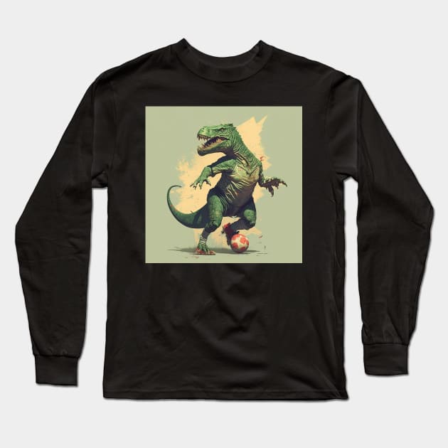 Soccer dinosaur playing football Green t-shirt Long Sleeve T-Shirt by presstex.ua@gmail.com